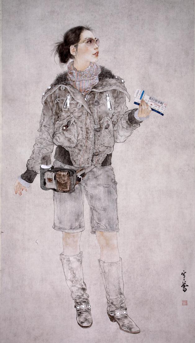 《旅途》作者：罗寒蕾创作年代：2006规格：181cm×100cm品类：纸本水墨设色