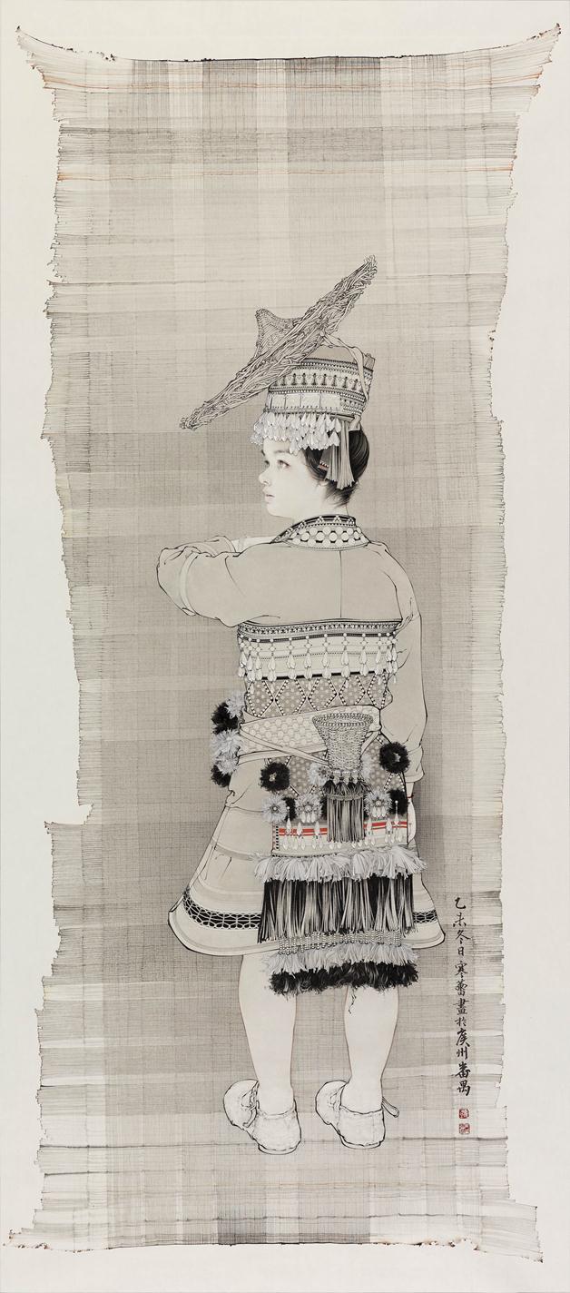 《网1—秀红》作者：罗寒蕾创作年代：2016规格：181cm×79cm品类：纸本水墨设色
