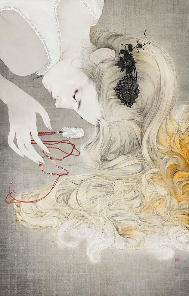 《暗香·玉佩》作者：罗寒蕾创作年代：2014规格：167cm×106cm品类：纸本水墨设色