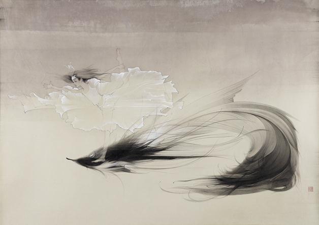 《你的天空》作者：罗寒蕾创作年代：2019规格：69cm×100cm品类：纸本水墨设色