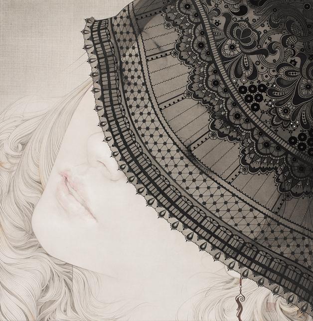 《暗香·面纱》作者：罗寒蕾创作年代：2014规格：83cm×81cm品类：纸本水墨设色