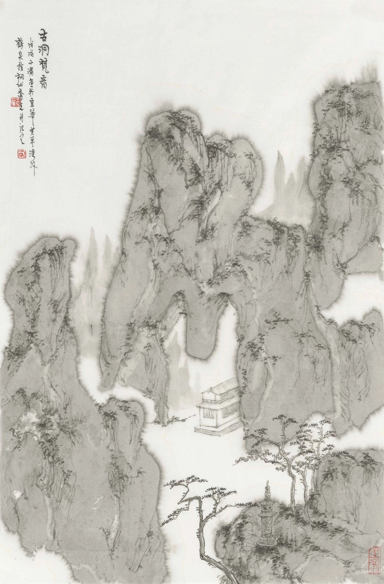 王 平《古洞梵音》 纸本设色 45×69cm (2014年)