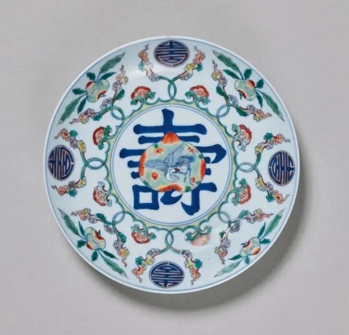 清康熙斗彩鹤寿延年图盘