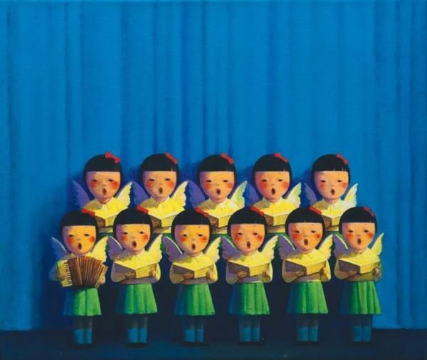 刘野（1964年生）《合唱团》，压克力 画布，38 x 45 cm.，2000年作，估价：5,000,000 - 8,000,000港元。将于11月24日佳士得香港“二十世纪及当代艺术”（下午拍卖）呈献