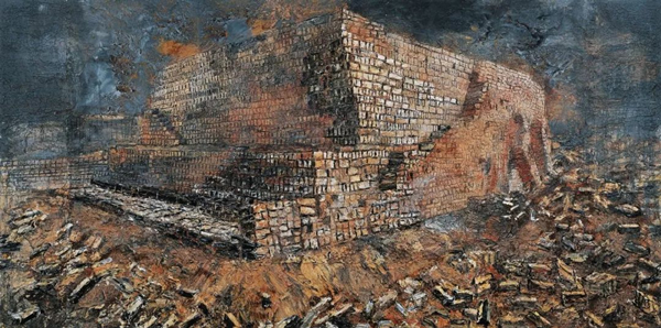 安塞姆·基弗《新月沃土》布面丙烯、油彩、虫漆、沙石 475×950cm 2009年