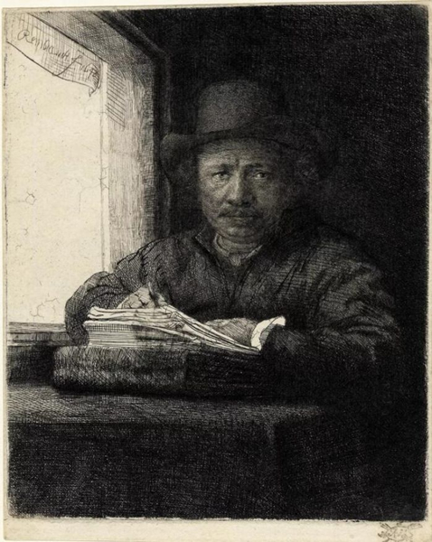 窗边的自画像 蚀刻铜版画 1648