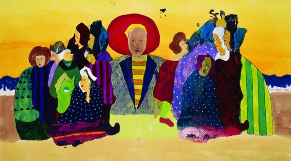 《无题》（日夕团聚），1987，纸本设色，82x147cm，私人收藏。