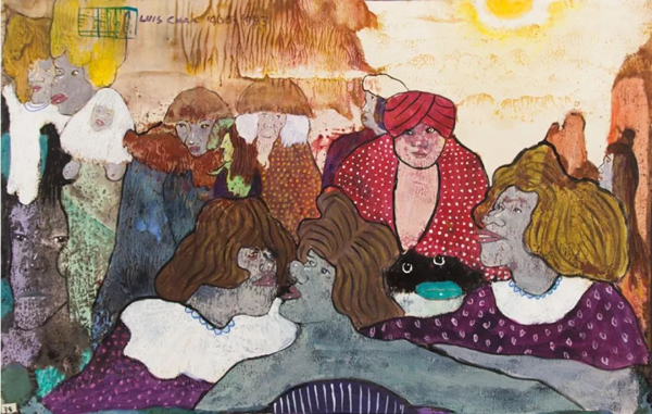 《无题》（众女士的新发型），1965-1983，纸本丙烯，47x75cm，上海当代艺术博物馆收藏。