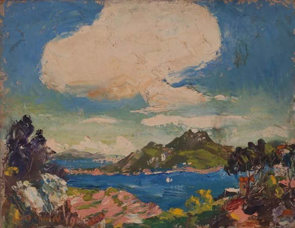 陈福善1960年代开始绘画实验，从左至右分别是：《无题》，1960s，木板油画，35.5x46cm，陈福善信托收藏；《无题》，1970s，纸本丙烯，58x76cm，陈福善信托收藏；《无题》，1970s，纸本设色，49x77cm，私人收藏。