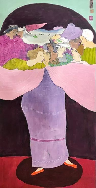 《无题》（紫衣女子），1981，纸本设色，136x69cm，陈福善信托收藏；