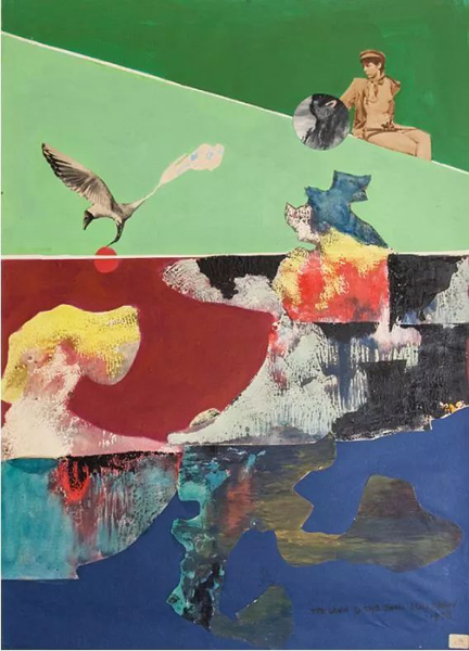 《池边草坪》，1978，综合媒材、拼贴、纸本，76.5x55cm，陈福善信托收藏；