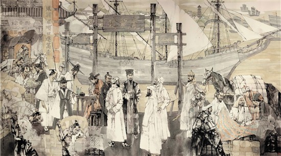 丁小方 丝绸之路在江南 200×400cm 2018年 （图片选自“海上名家姑苏诗意作品特展）