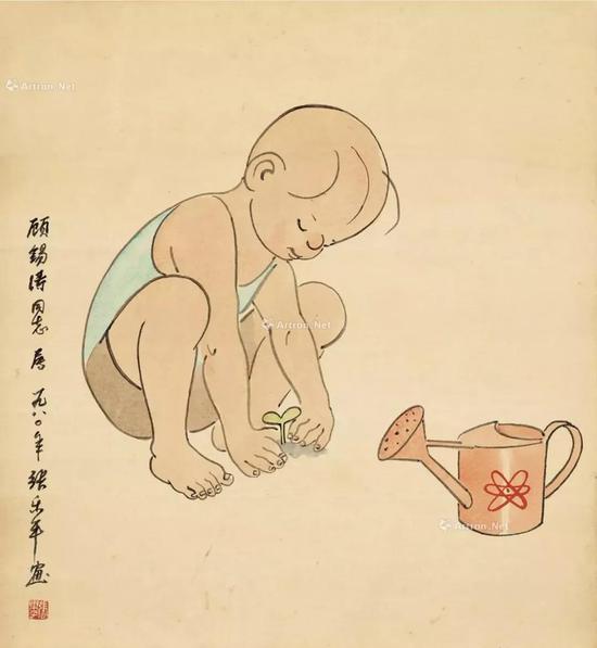 1980年作 三毛植树 纸本 彩墨成交价5.52万