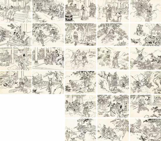 1956年作 孙悟空大闹天宫 连环画原稿（全） （二十六帧） 纸本 水墨线描