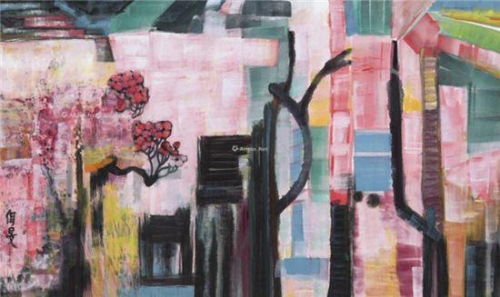有花的街上69×114.5cm纸本设色2018年