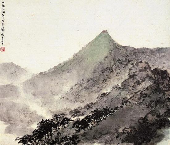 《韶峰耸翠》镜心 纸本设色 48x56.2cm 1959年6月