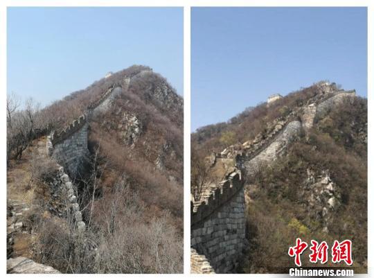 箭扣长城修缮前后对比图。中国文物保护基金会供图