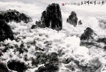  岛峰直出青天上（中国画）刘人岛