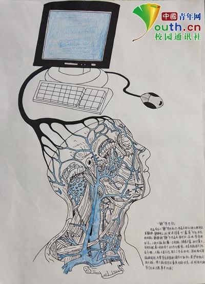 大学生手绘人体器官极具艺术美感