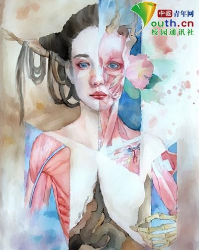 大学生手绘人体器官极具艺术美感