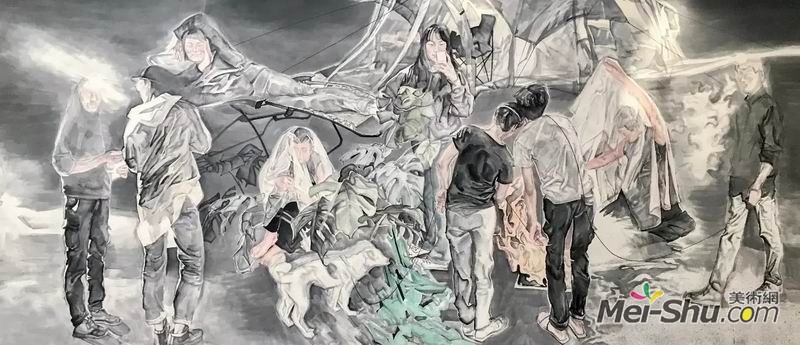 蔺洁青《重返湿地》，纸本水墨，165×370cm，指导教师：尉晓榕教授