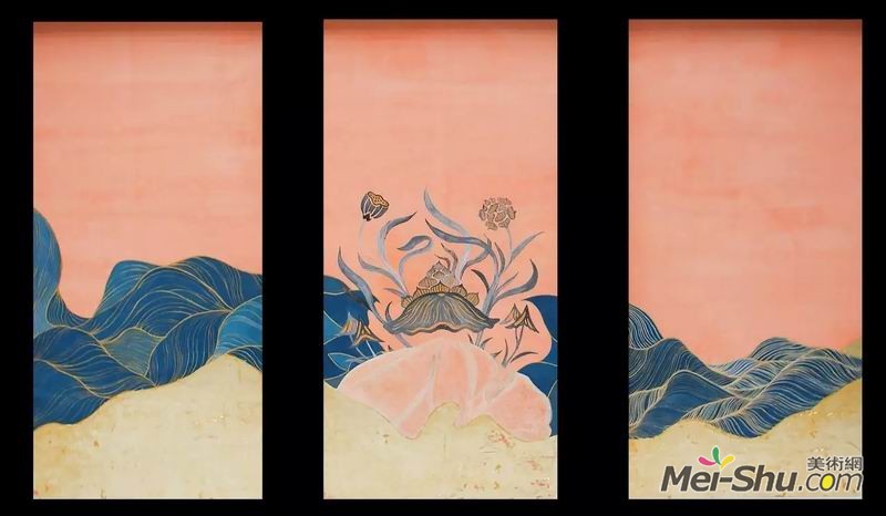 朴秀彬《植物性》，纸本设色，90×45cm×6，指导教师：徐默教授、盛天晔副教授