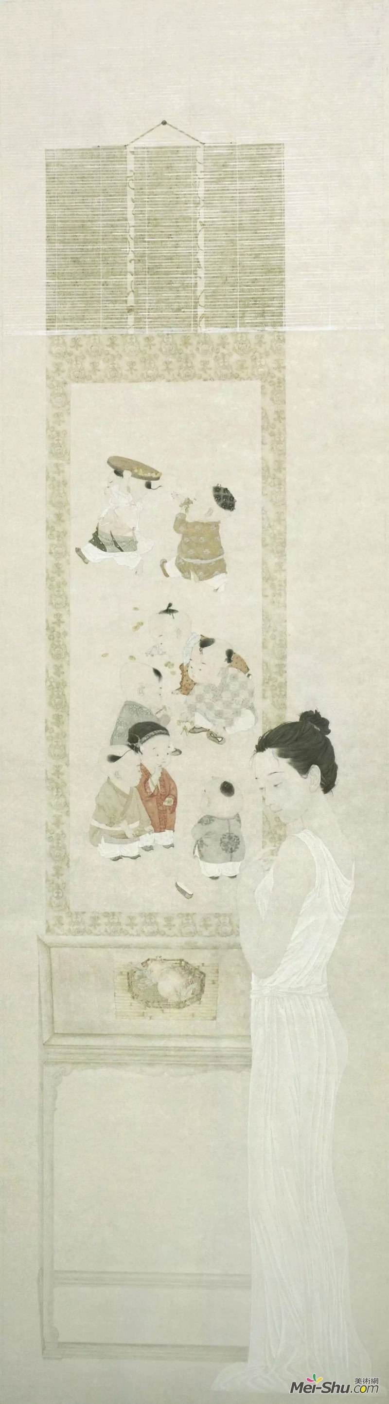许琼文《早春图》，绢本设色，180×49