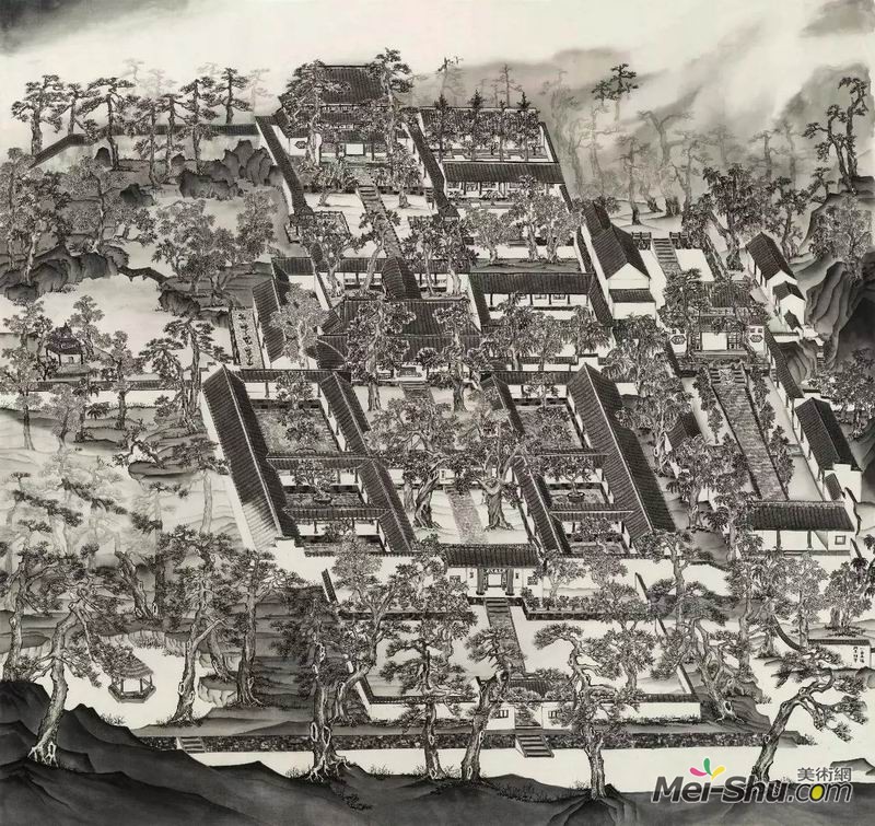 周玉铉《湖湘文脉》，绢本水墨，190×190cm，指导教师：张谷旻教授