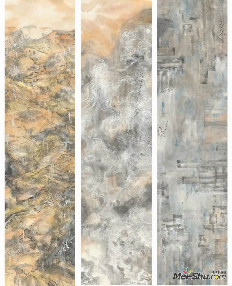 徐钰媗《蚁途》，纸本设色，135×35cm×3，指导教师：陈向迅教授