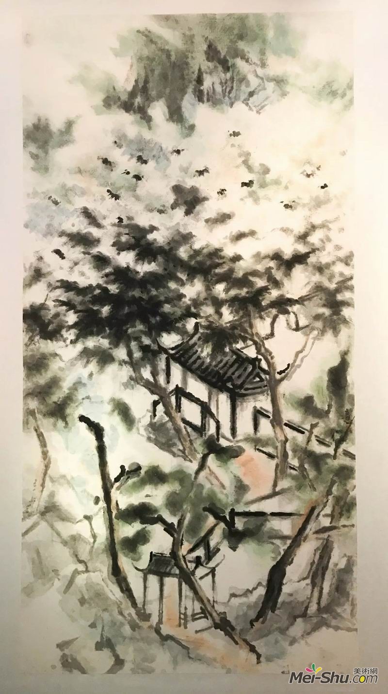 高辉《空寓》，纸本设色，243×124cm，指导教师：刘文洁教授