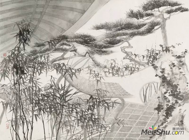 蔡怡芳《园》，纸本水墨，123×166cm，指导教师：罗颖教授