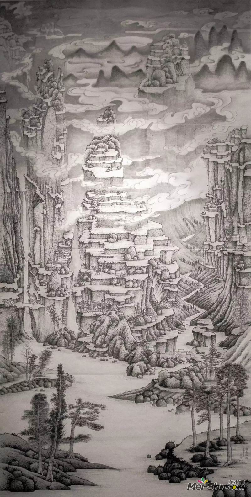 曾贞贞《云台山图》，纸本水墨，280×130cm，指导教师：林海钟教授