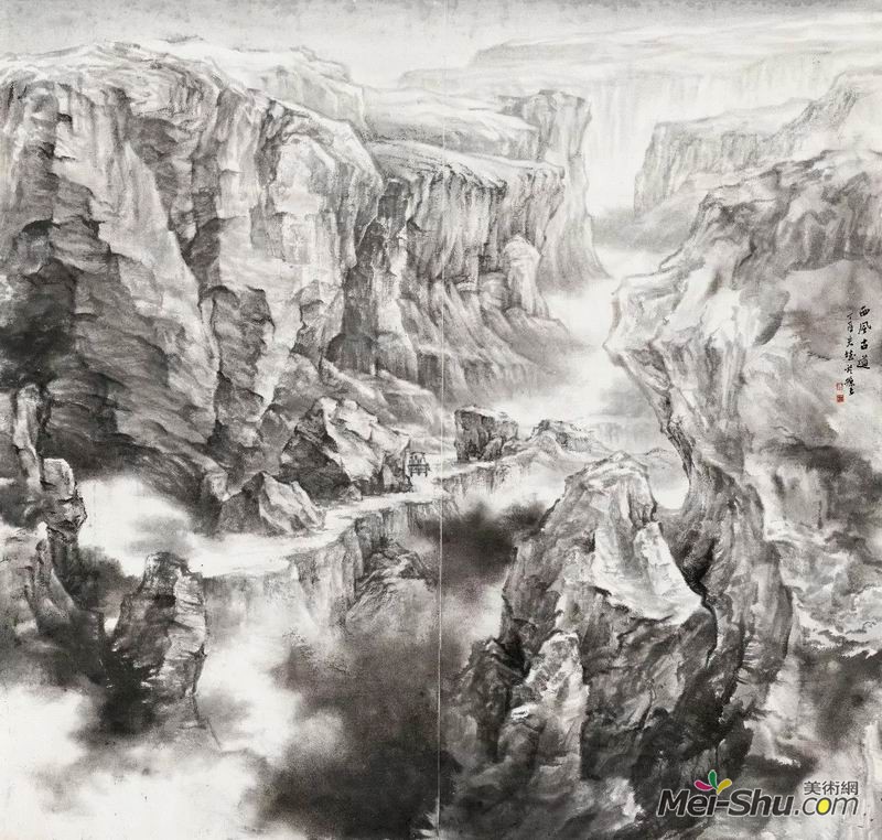 陆宏斌《西风古道》，纸本水墨，200×200cm×3，指导教师：张捷教授