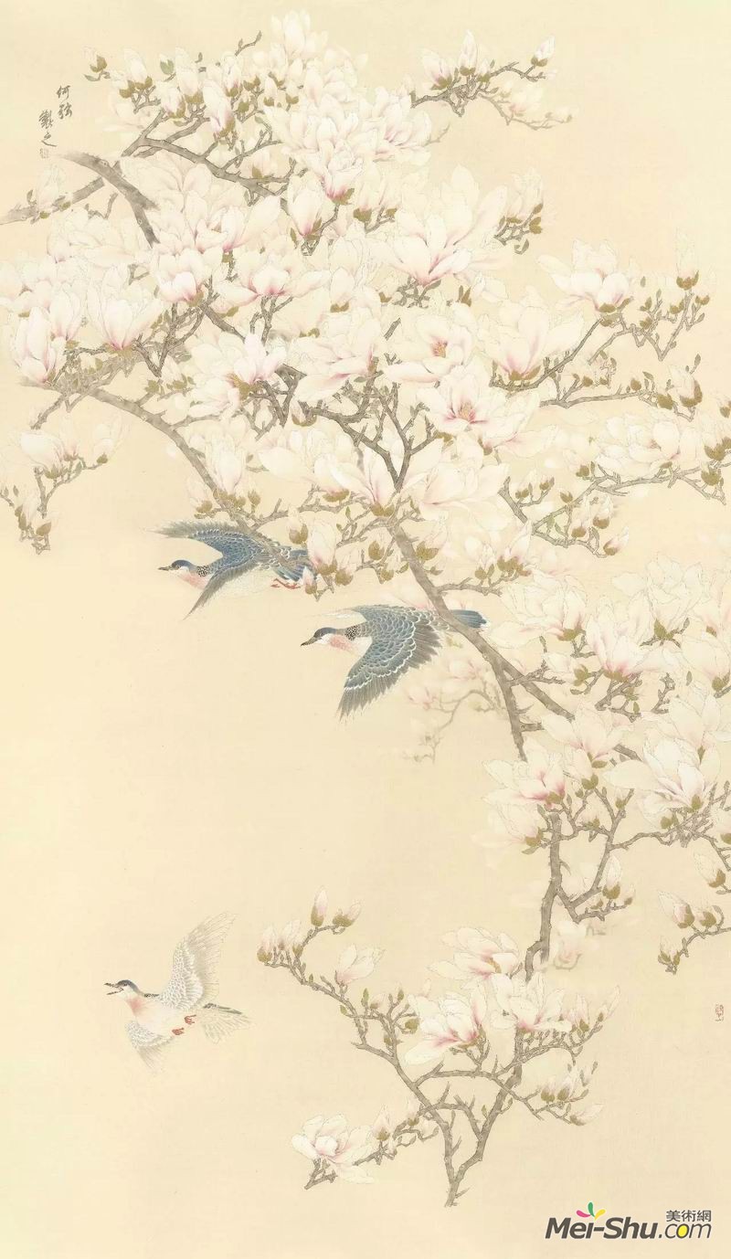 何弦《落影微云》，绢本设色，205×117cm，指导教师：卢勇教授