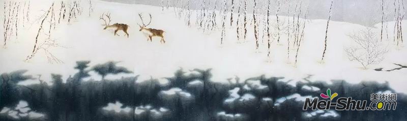 曹简《隐世之途》，纸本彩墨，125×420cm，指导教师：韩璐教授