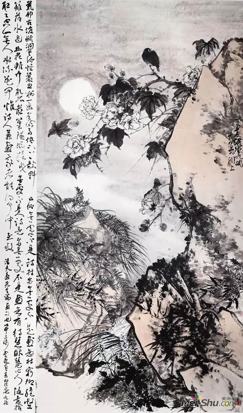 韩斌《溪涧清辉》，纸本水墨，240×140cm，指导教师：彭小冲副教授、田源副教授、韩璐教授