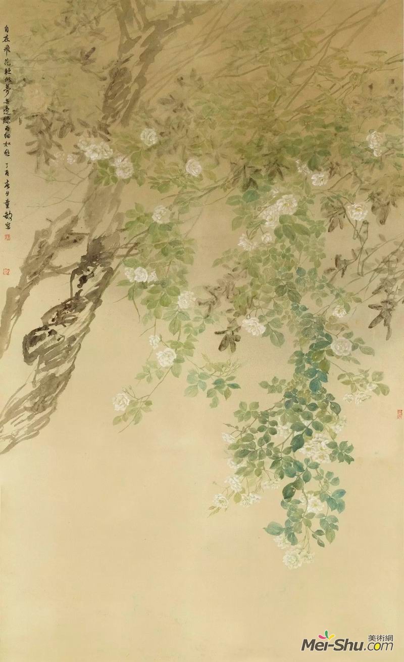 童敏《飞花似梦》，绢本水墨，300×190cm，指导教师：刘海勇教授