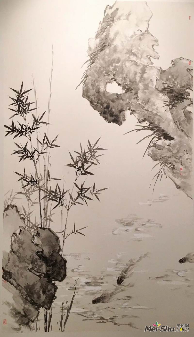 林浩浩《新篁听雨》，纸本水墨，250×150cm，指导教师：张立辰教授