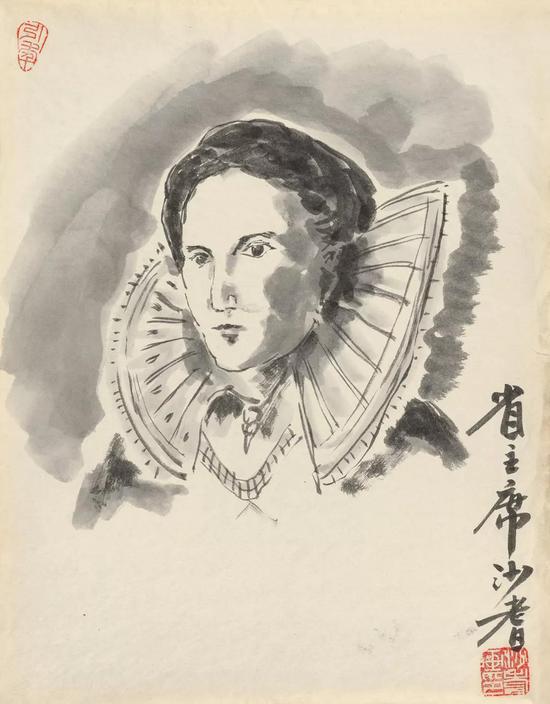 Lot.755-1 沙耆 公爵夫人 纸本水墨 37.3×29cm.