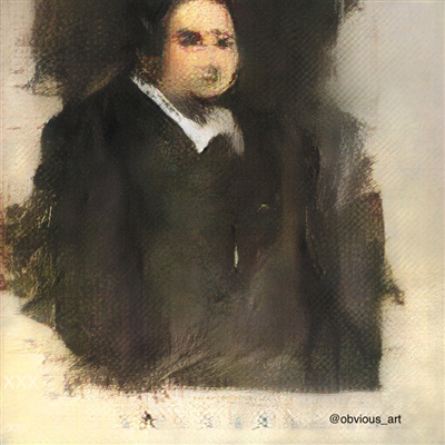 在佳士得拍卖的首幅AI画作《埃德蒙·贝拉米》（Edmond Belamy）。受访者供图