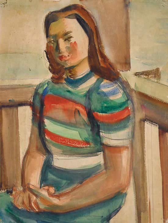 Lot.734 倪贻德 女子坐像 1940年代 纸本水彩 32.5×24.2cm。 来源：直接征集自画家家属