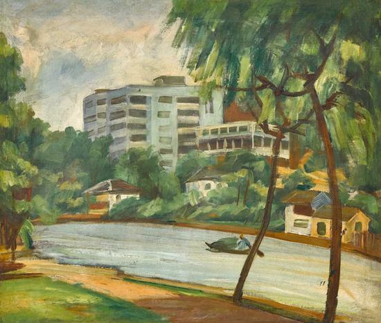 Lot.733 倪贻德 风景、芍药（双面画）1940年代 布面油画 42×49cm。（正面）45×37cm。（背面） 来源：直接征集自画家家属