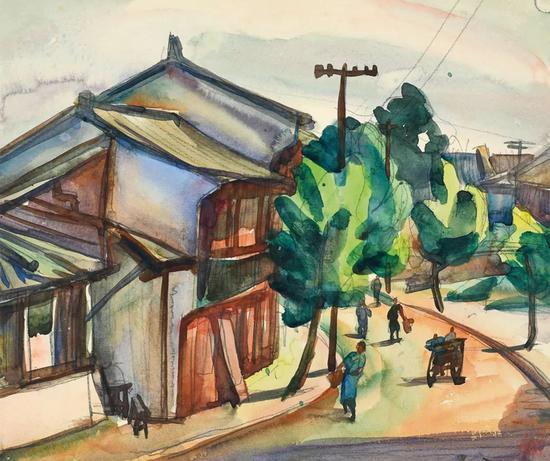 Lot.737 倪贻德 街头之二 1948年 纸本水彩 24×28.5cm。 来源：直接征集自画家家属