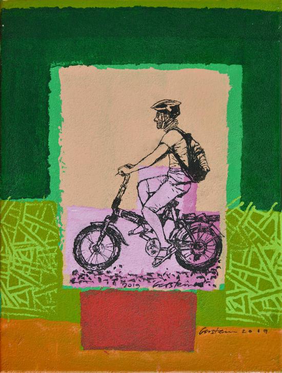 城中骑行者， 30×40cm?DavidGerstein
