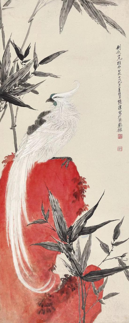 Lot 142 张善孖（1882-1940） 仁风披丹冈 立轴 设色纸本 1934年作 出版：《中国近代绘画丛刊·张善孖》第92至93页，（台北）雅墨文化事业有限公司，2014年12月 尺寸：133.8×53.8 cm。 约6.5平尺