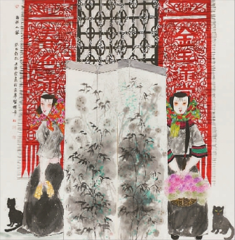 吉祥人家（中国画） 王绿霞