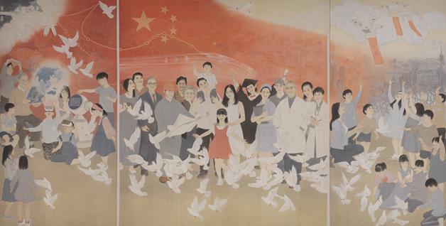 《放飞梦想》作者：张琳、杨可创作年代：2019年规格：180×390cm品类：中国画