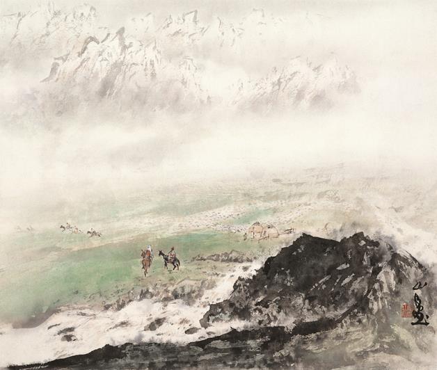 《北国牧歌》作者：关山月创作年代：1962年规格：48×57cm品类：中国画