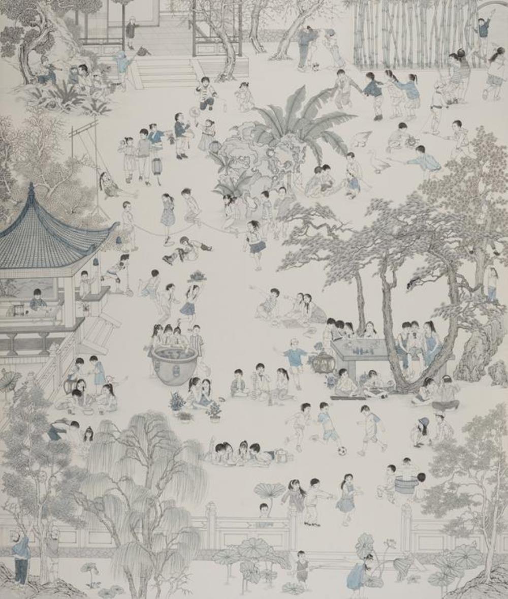 《新百子图》作者：鞠瑶规格：2.25×1.87m品类：中国画