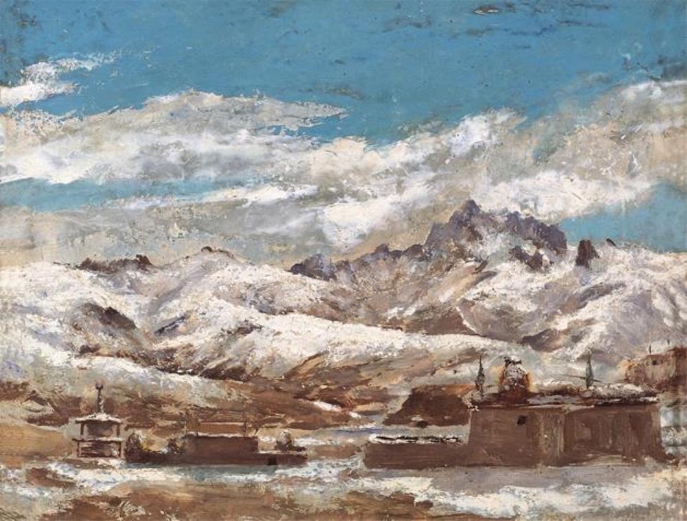 《甘孜雪山》作者：吴作人创作年代：1944年规格：29×38cm品类：油画